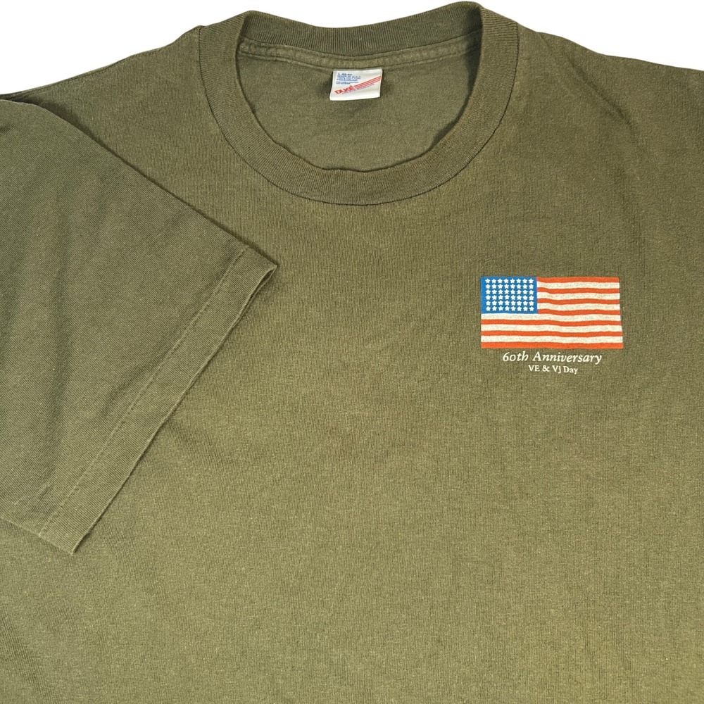 VTG Duke T Shirt Mens L Olive Green WWII 60th Anniversary VE VJ Day USA Made